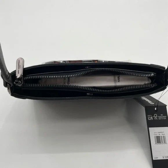 NWT Karl Lagerfeld Paris Black Leather Shoulder Bag MSRP $228 Style LH4HR3 Y2K - Picture 7 of 13